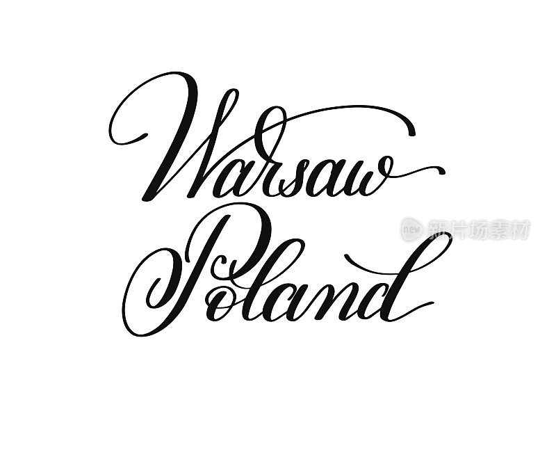 用手写体写上欧洲首都波兰华沙的名字
