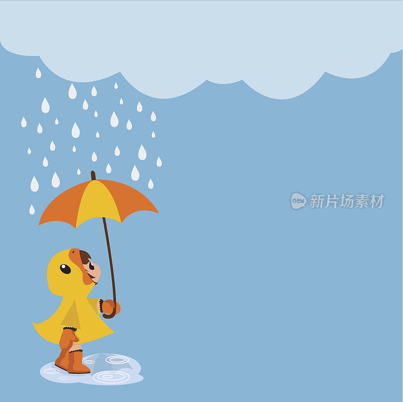 女孩拿着伞站在雨中