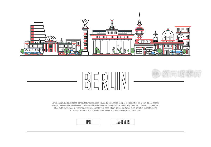旅行柏林海报在线性风格