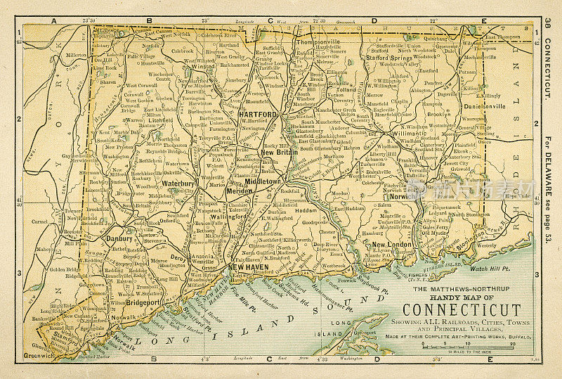 康涅狄格美国地图1898