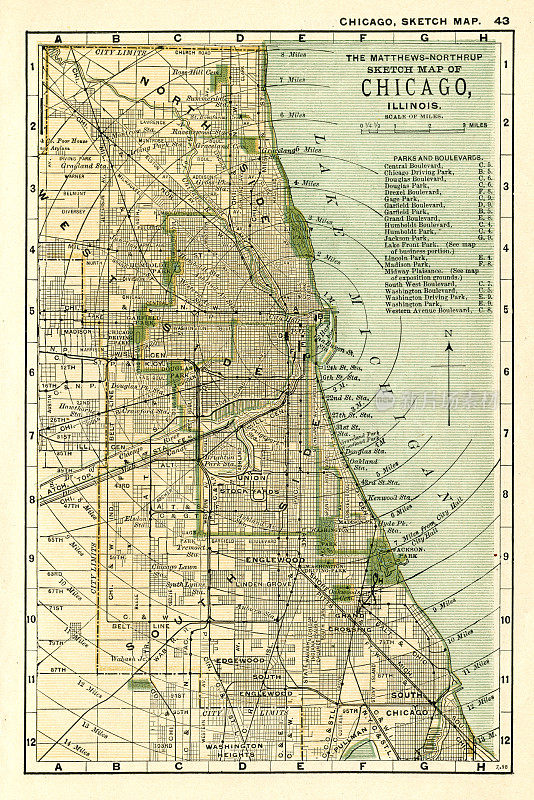 芝加哥伊利诺斯州地图1898