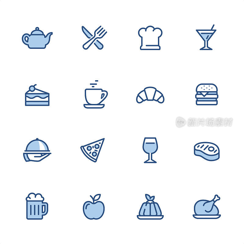 餐厅和食物-像素完美的蓝色轮廓图标