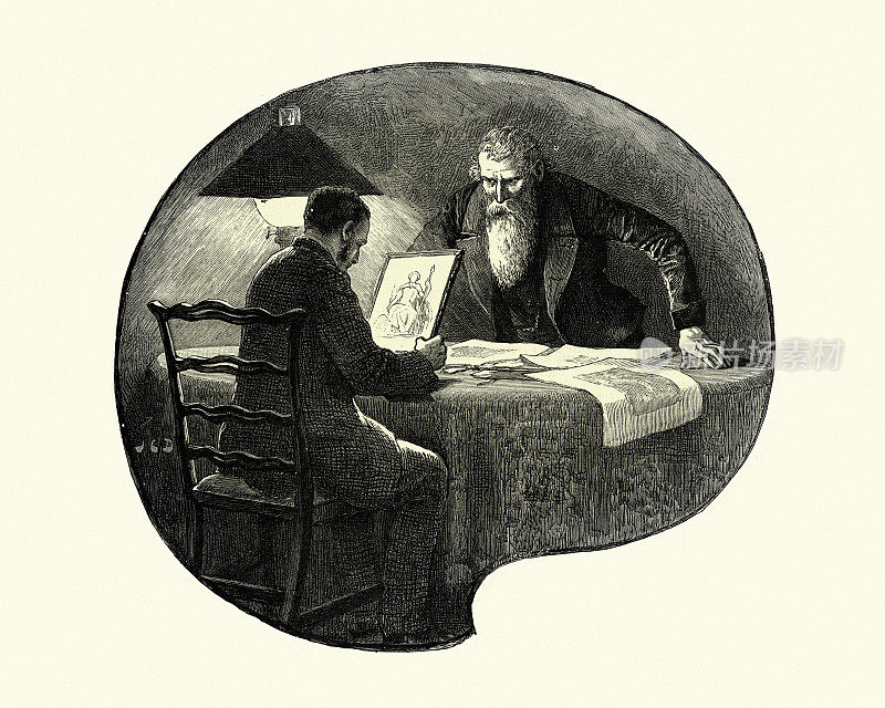 两个欣赏艺术的男人,维多利亚时代,19世纪