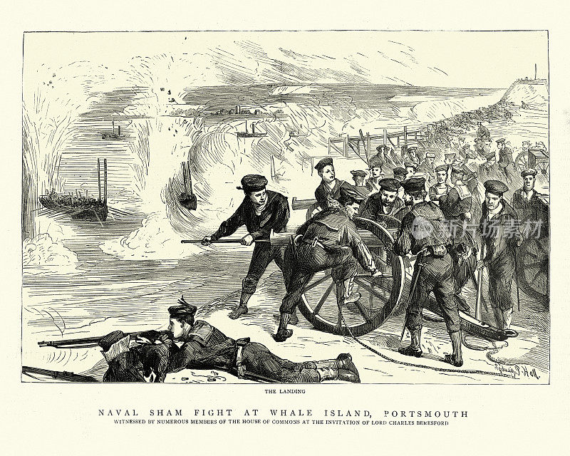 1886年，英国皇家海军陆战队在朴茨茅斯鲸鱼岛举行军事演习