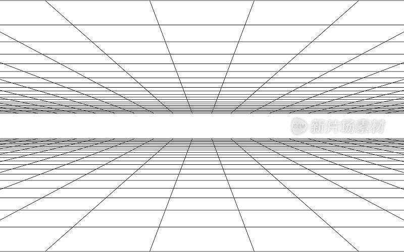 矢量透视3d网格在顶部和底部平面与简单的网格在白色背景。