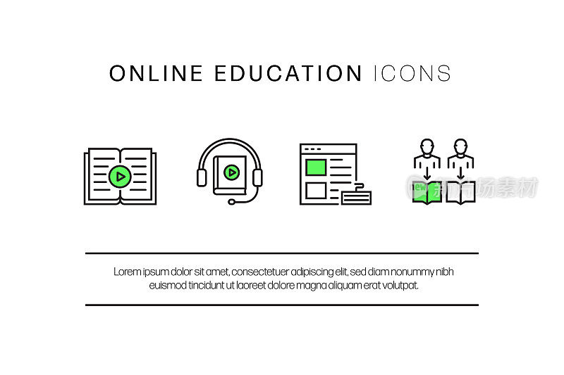 在线教育，电子学习，家庭学校相关的现代矢量图标