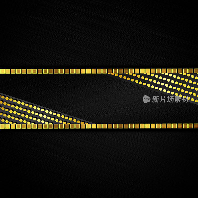 黑色雕刻金属板与金色装饰圆形和方形形状。