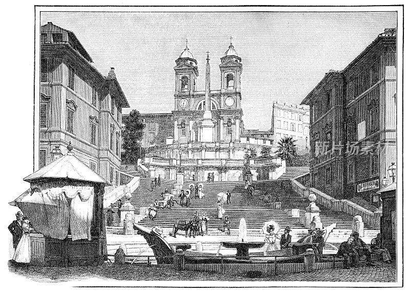 罗马，意大利，西班牙的台阶，1828年
