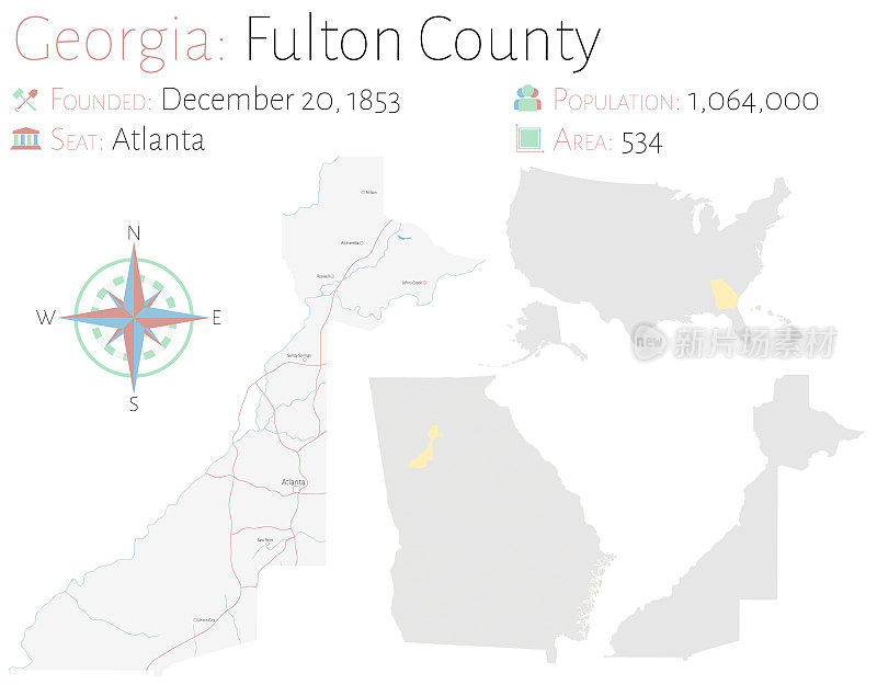 乔治亚州富尔顿县的地图