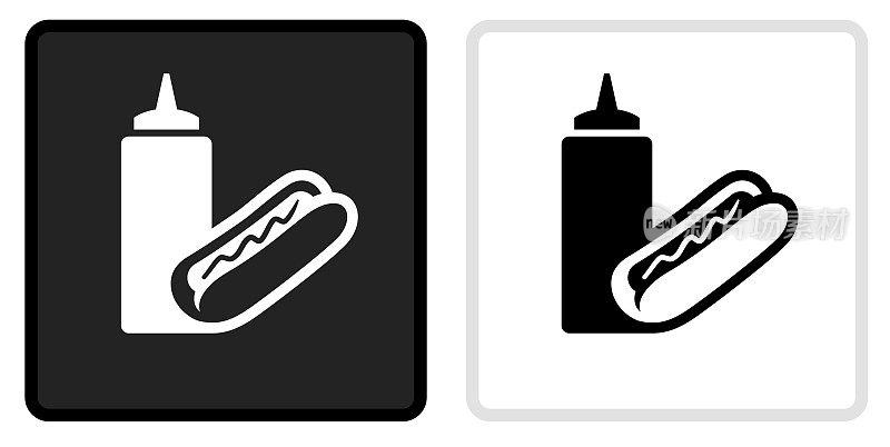 热狗和芥末图标上的黑色按钮与白色滚动