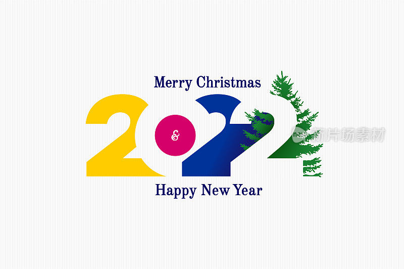 2022年新年快乐标志设计与圣诞树。封面的商业日记为2022年与愿望。宣传册设计模板、卡片、横幅。虎年。载体被隔离在白色条纹上。