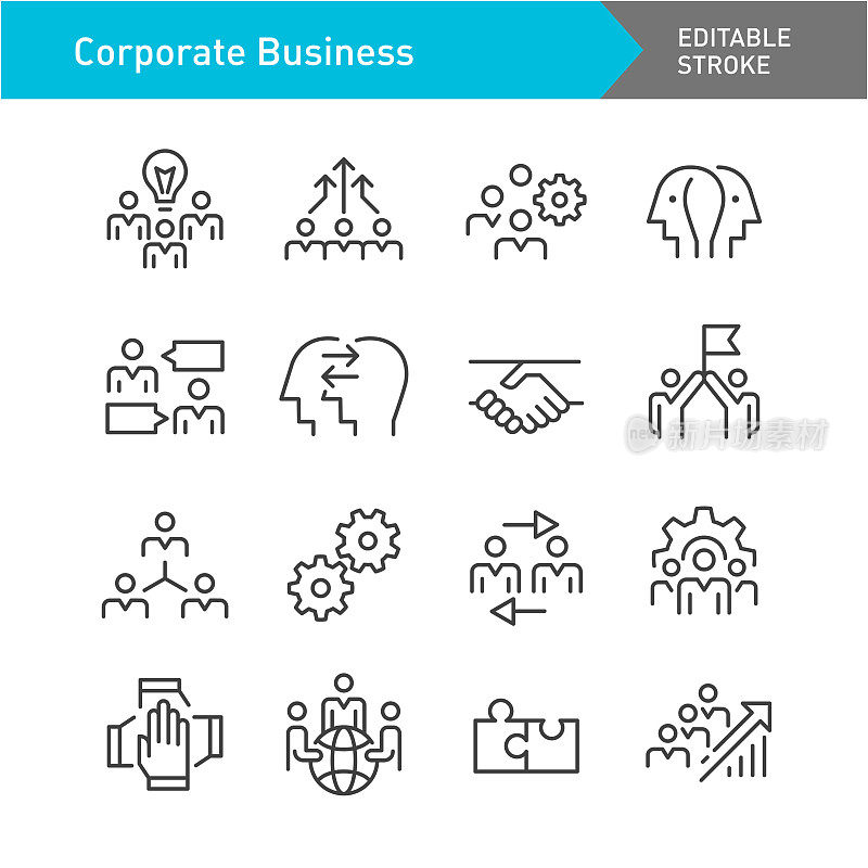 企业业务和合作图标-线系列-可编辑的描边