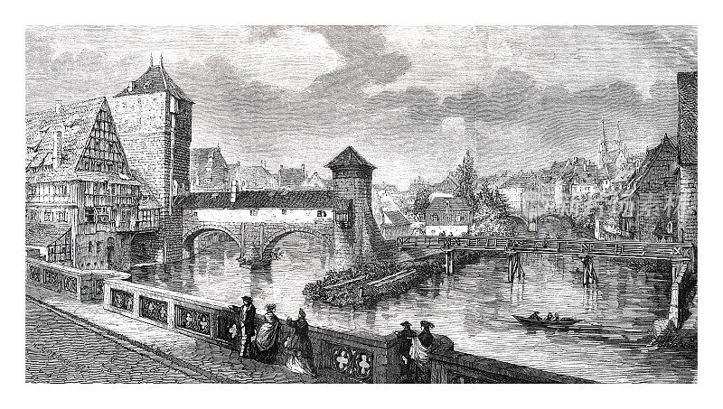 纽伦堡市与马克斯桥德国1864年