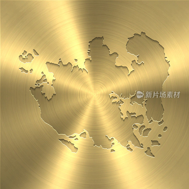 巴淡地图上的黄金背景-圆形拉丝金属纹理