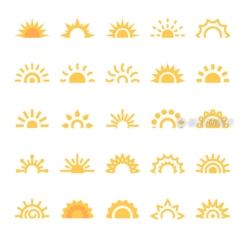 太阳，日出，日落，日出图标。像素完美。设计元素。移动和网络。