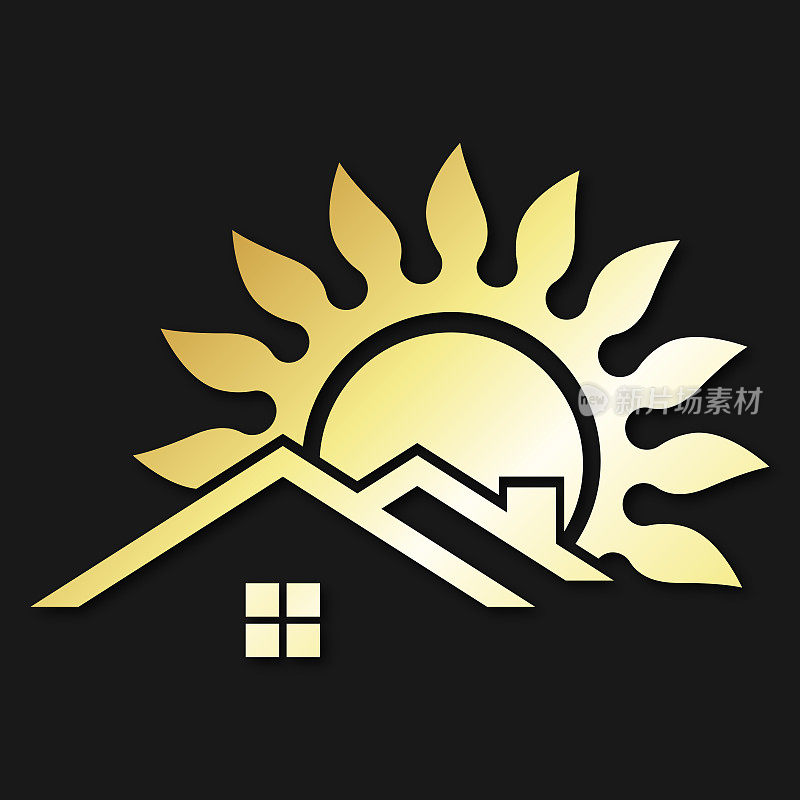 房子的屋顶和金色的太阳象征