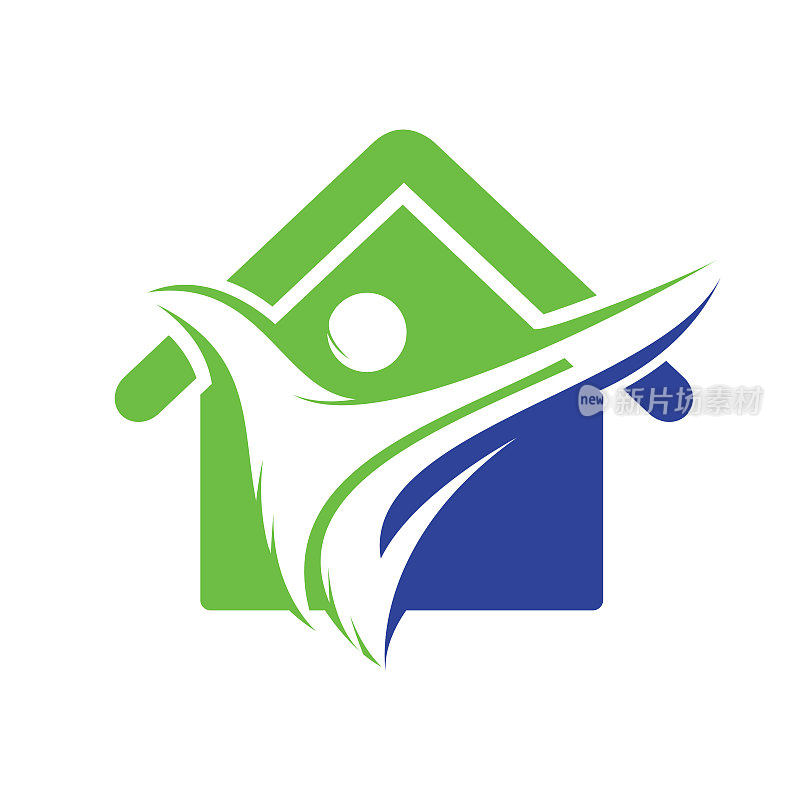 摘要房地产中介矢量logo设计。房屋清洁或家居安全标志设计概念。