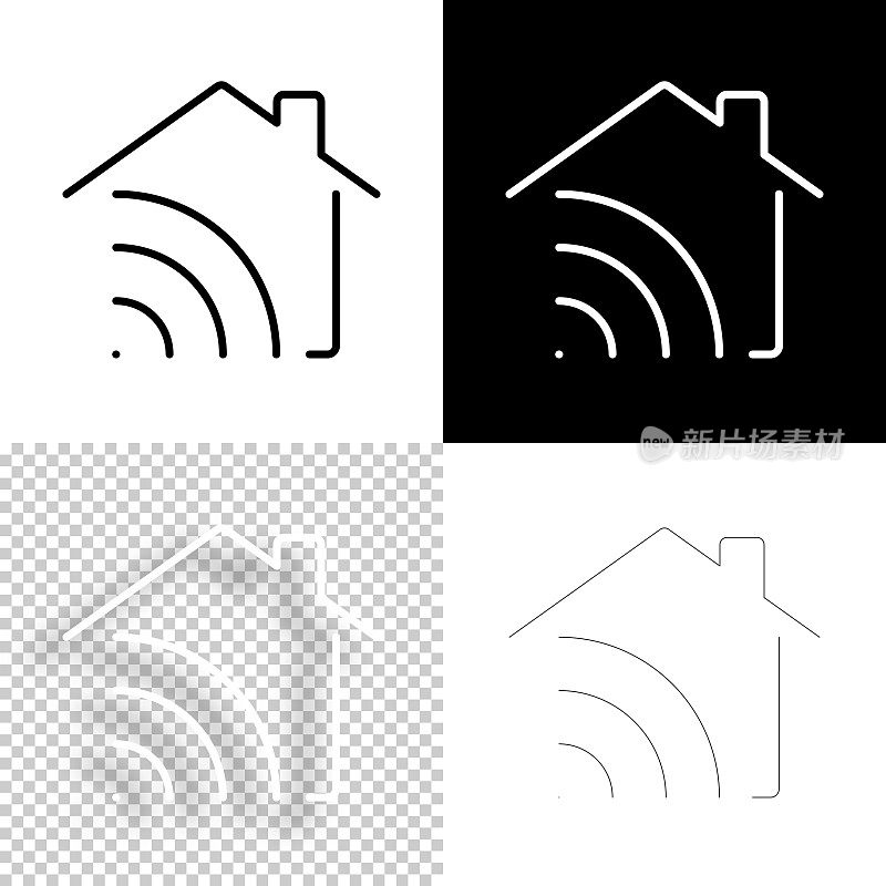 智能家居。图标设计。空白,白色和黑色背景-线图标