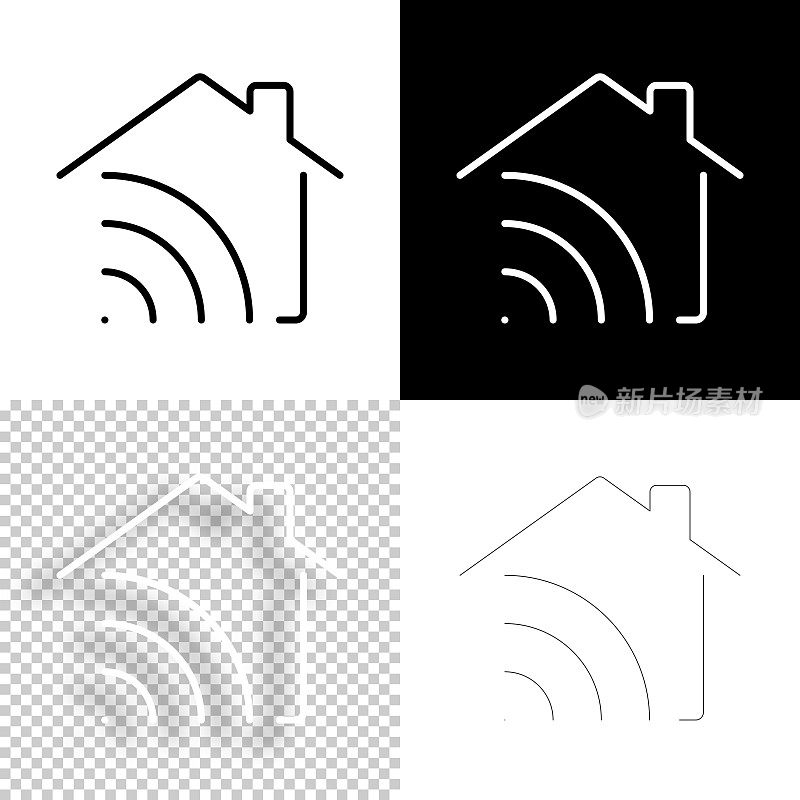 智能家居。图标设计。空白，白色和黑色背景-线图标