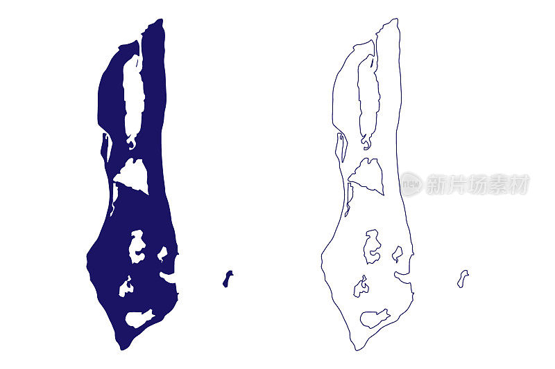大特克斯岛(特克斯和凯科斯群岛，中美洲，加勒比群岛，英国海外领土)地图矢量插图，潦草草图大特克斯地图
