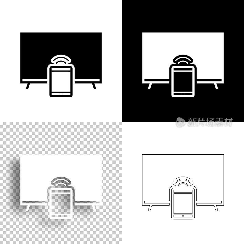 电视和平板电脑。图标设计。空白，白色和黑色背景-线图标