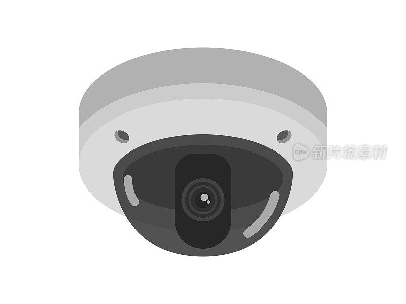 一个圆顶形的安全摄像头的插图。