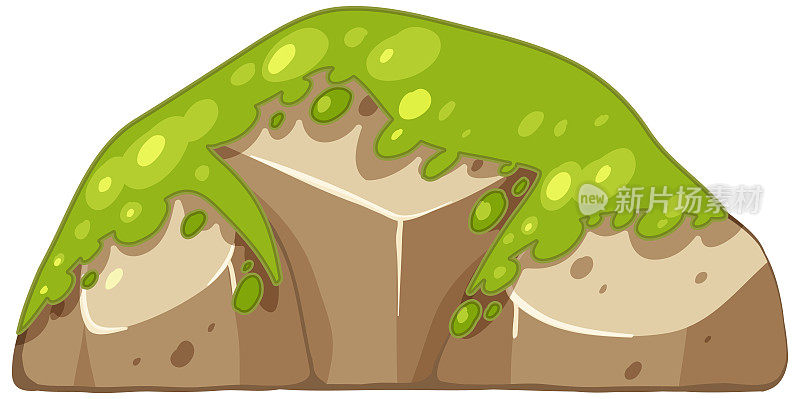 绿色苔藓在石头上的卡通风格