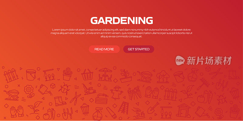 园艺网络横幅与线性图标，潮流线性风格向量