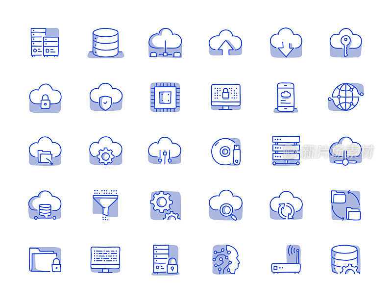 云计算手绘线图标集