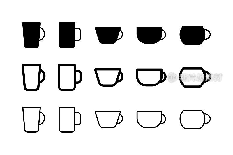 杯图标。茶和咖啡杯的符号。黑色的颜色。矢量信号。