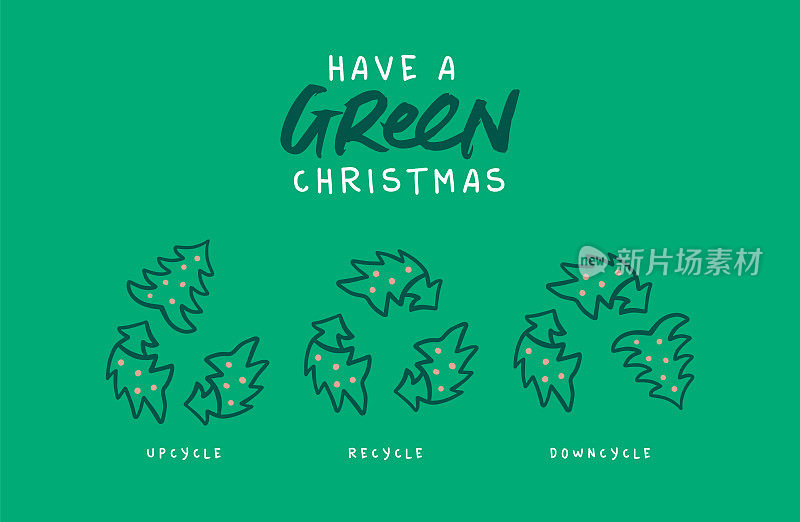 绿色圣诞回收松树箭头符号套装