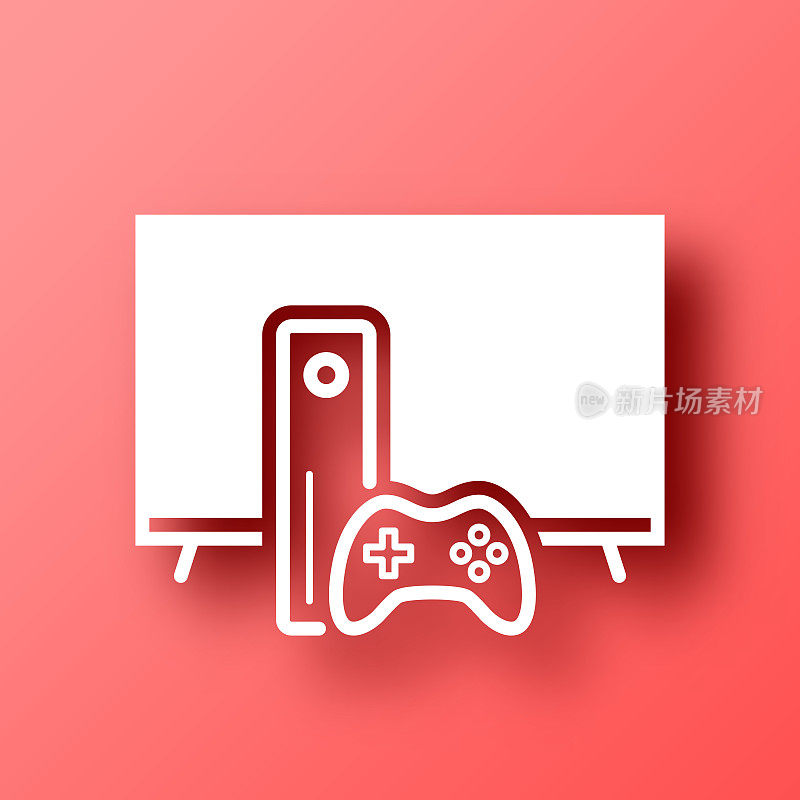 电视和游戏机。图标在红色背景与阴影
