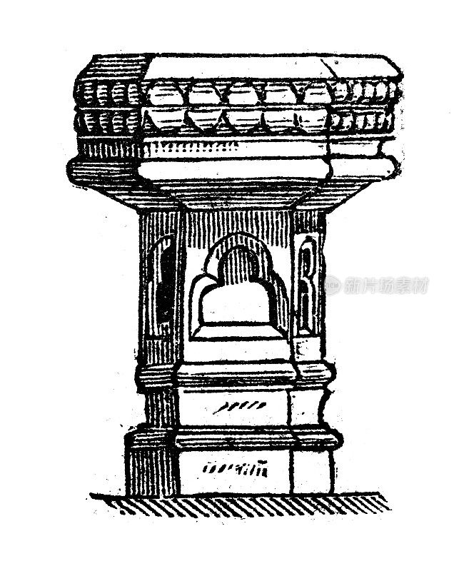 仿古雕刻插图:洗礼池