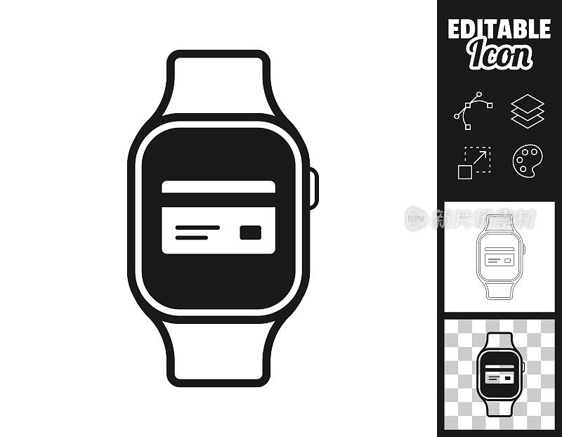 信用卡智能手表。图标设计。轻松地编辑