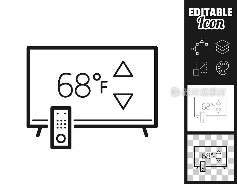 有加热控制的电视。图标设计。轻松地编辑