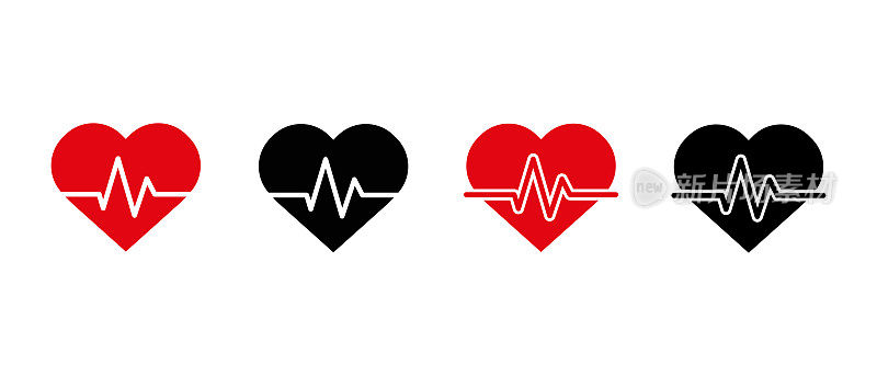 设置心跳矢量图标。用于医疗应用程序和网站的脉搏符号。心脏病插图