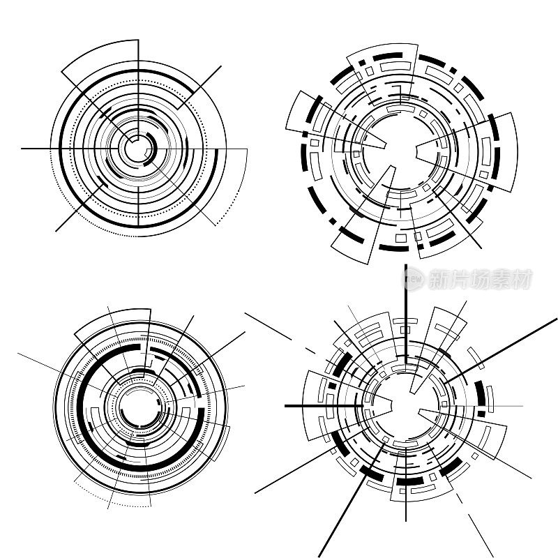 Vector科幻HUB未来主义。神奇的圆技术图。技术抽象圆的设计元素。