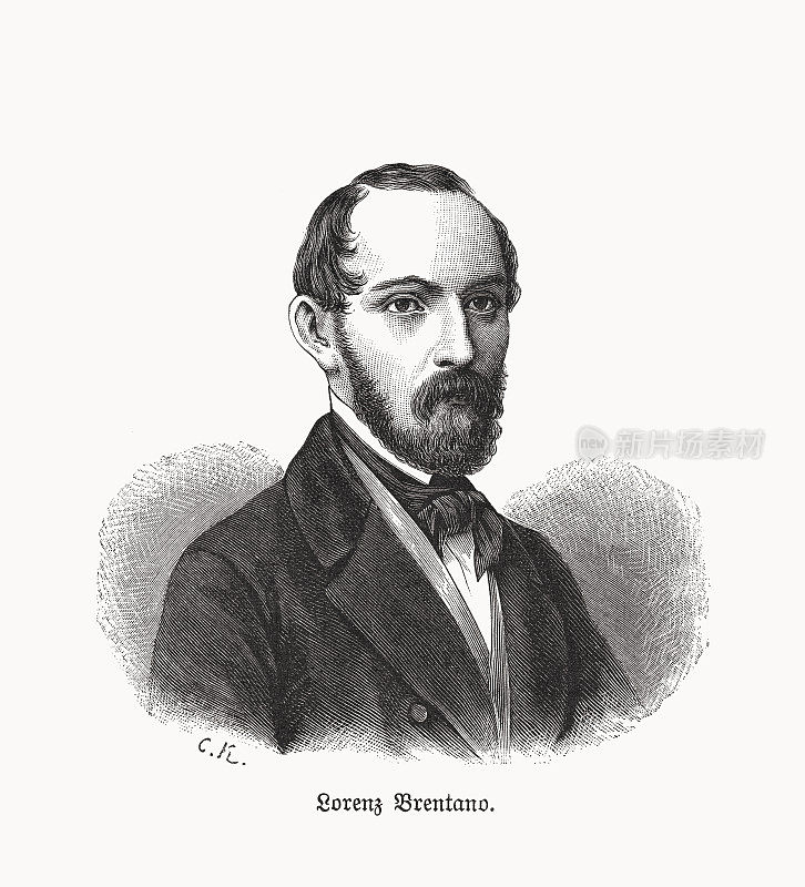 洛伦佐・布伦塔诺(1813-1891)，德国革命家、杂志家，木版画，1893年出版