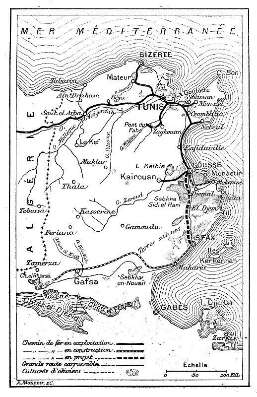 古代图像:突尼斯的农业，铁路地图