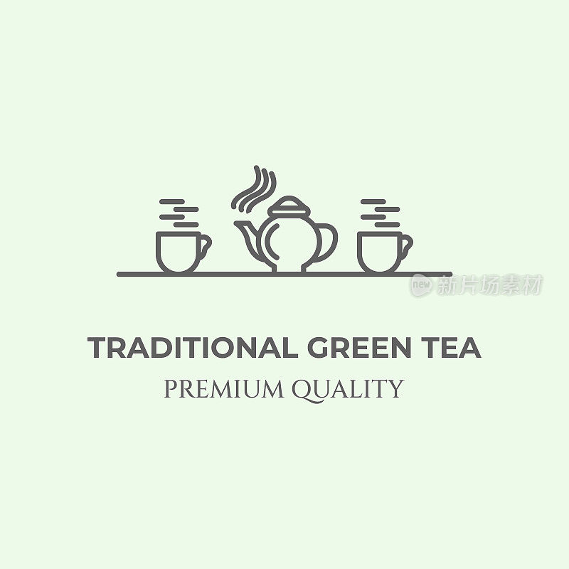 传统的绿茶线条艺术设计标志极简的矢量插图图标