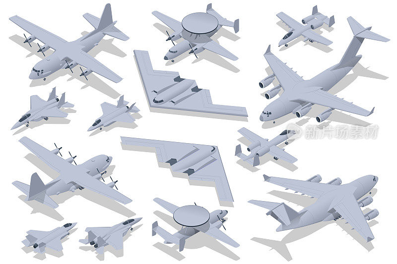 空军航空兵等距套。攻击机，隐形战略重型轰炸机，战略和战术空运机，军事航空。战略和战术空运机
