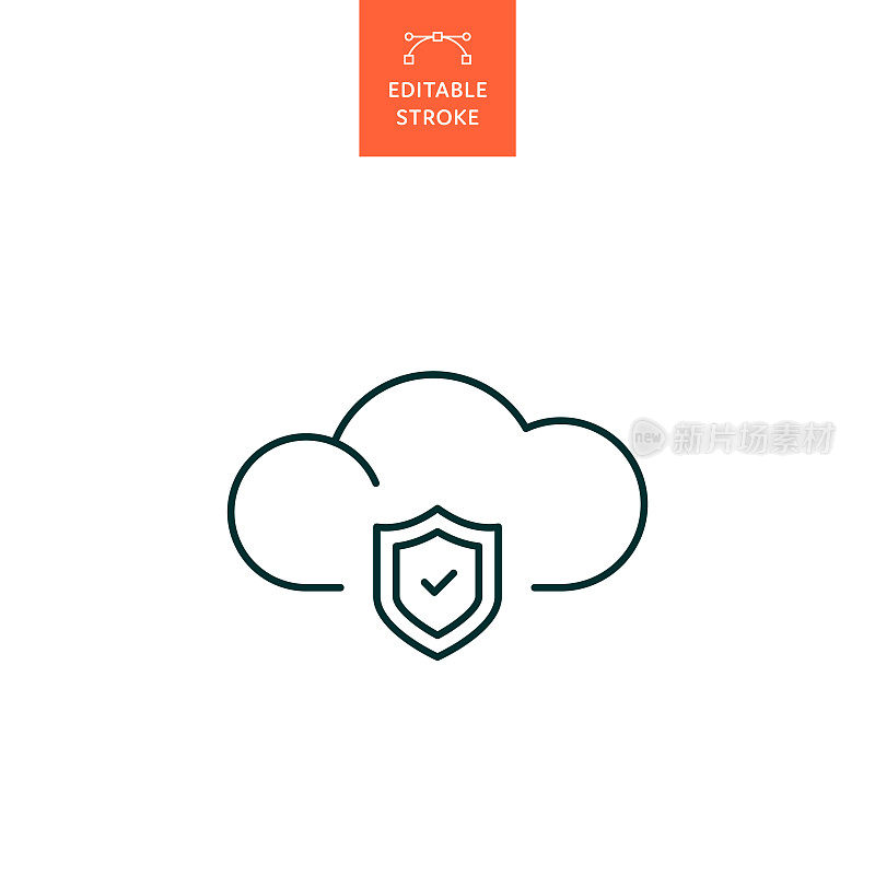 安全的云计算线图标与可编辑的笔画。Icon适用于网页设计、移动应用、UI、UX和GUI设计。