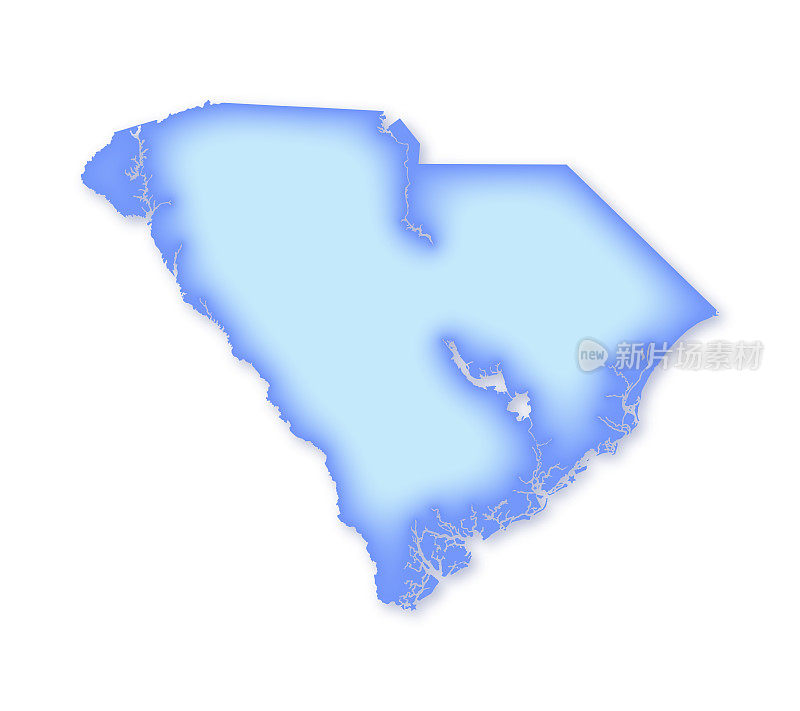 南卡罗来纳软蓝色矢量地图插图与湖泊