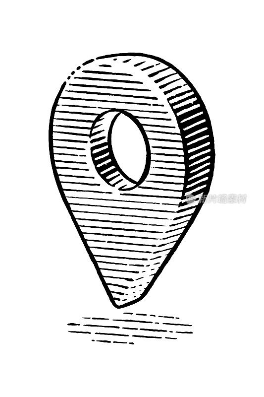 矢量制图的地图别针符号的风格雕刻