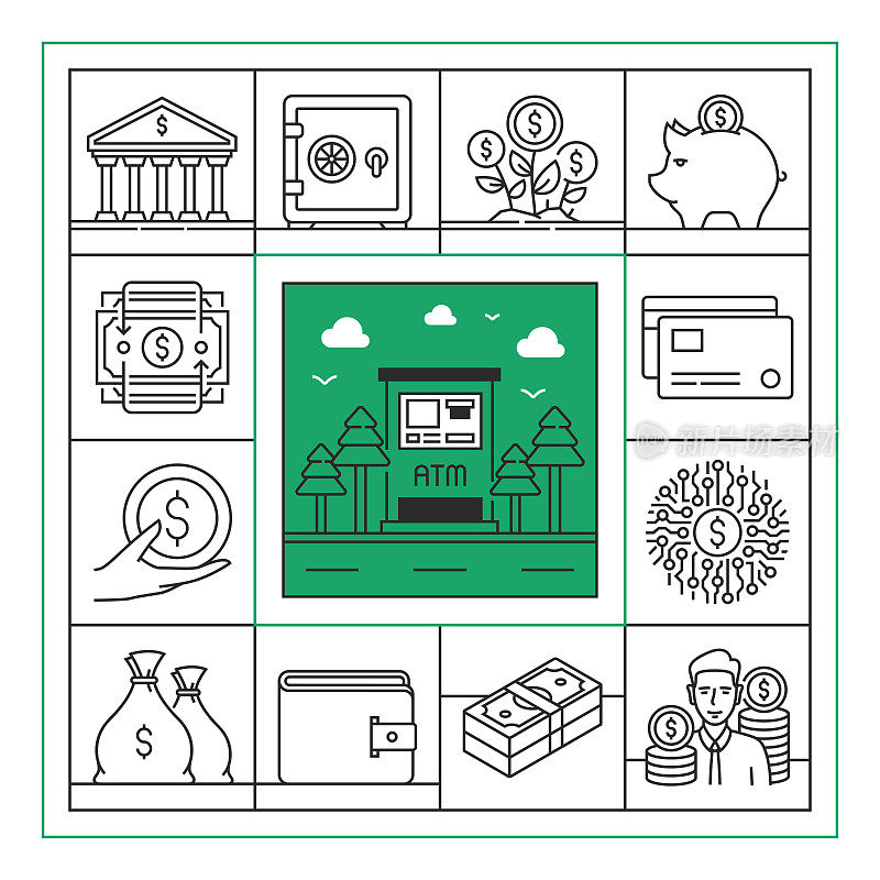 金钱横幅线图标集设计