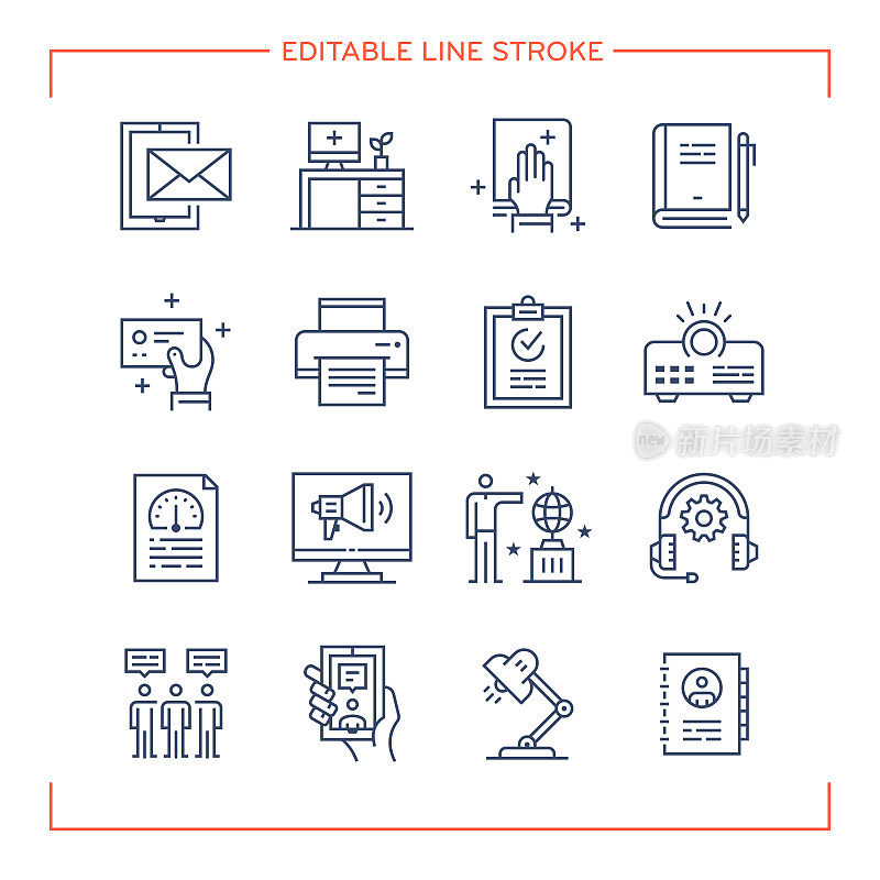 可编辑的线条图标的办公室