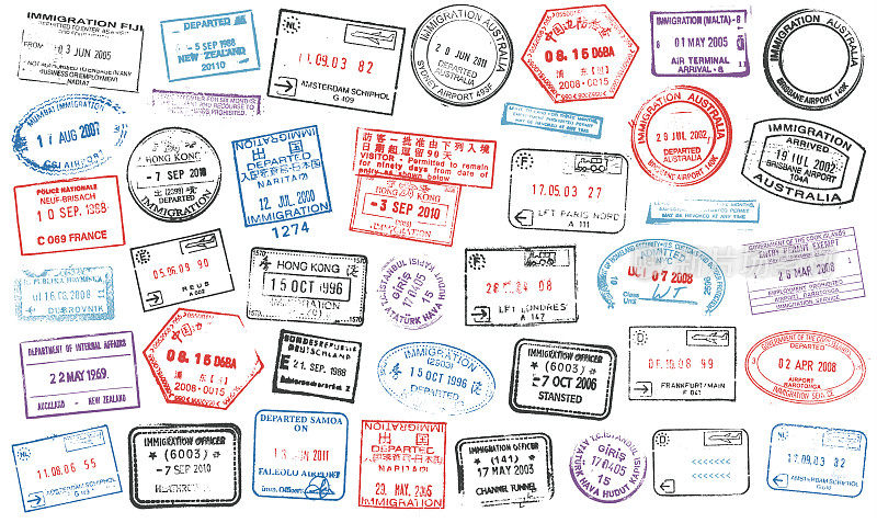护照邮票矢量插图