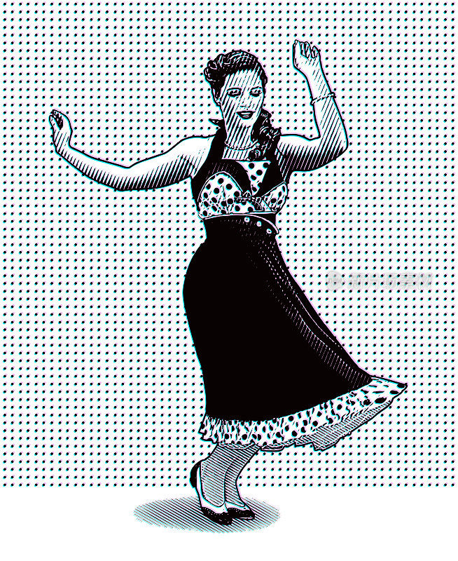 20世纪50年代的年轻女性用故障技术跳舞