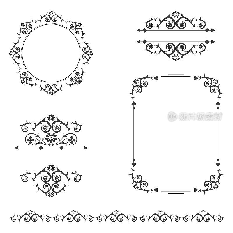 复古华丽装饰漩涡线条框架模板