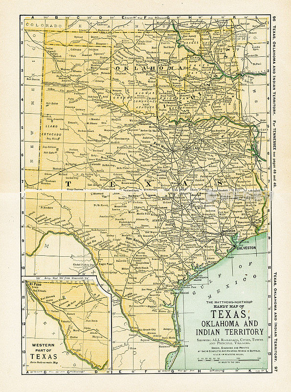 德克萨斯和俄克拉荷马州地图1898年